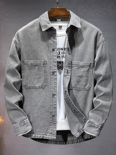 New casual men's coat 2025 spring trend handsome lapel all-matching micro loose men's denim shirt