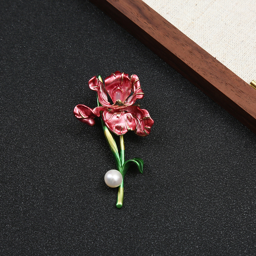 Elegant simulation blooming tulip brooch high imitation pearl handmade enamel versatile clothing women's pin accessories corsage