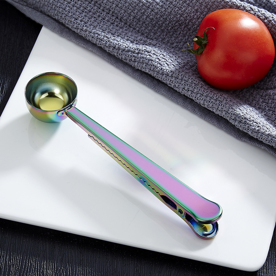 Stainless Steel Coffee Milk Powder 2-in-1 Baking Bag Sealing Clip With Measuring Spoon_voghion.com