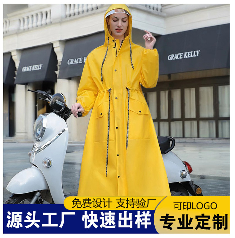 Customized Eva Waist-Tie Adult Raincoat, Portable Full-Body Unisex Rain Poncho for Electric Vehicles, Wholesale, Storm-Proof