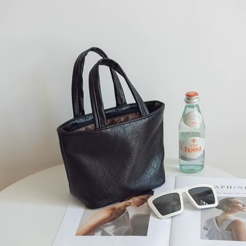Soft leather handbag women's small bag stylish makeup bag solid color cute mini shoulder bag