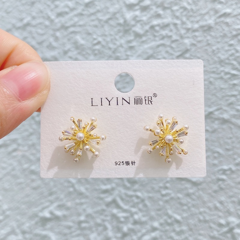 Liyin/Libeliying 花火イヤリング、軽い高級感、高級感、絶妙な銅金メッキマイクロ象嵌イヤリング、女性向け多用途|undefined