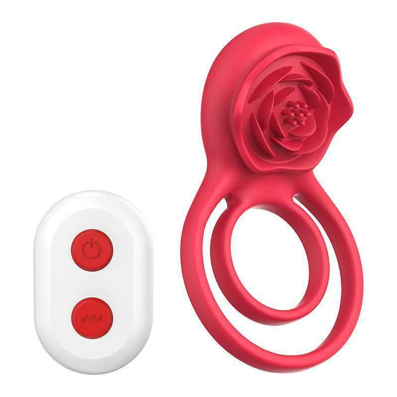 Estilo explosivo transfronterizo, anillo de bloqueo de vibración de flor de rosa, control remoto inalámbrico, parejas y parejas impactan juntos, juguetes sexuales para adultos masculinos al por mayor