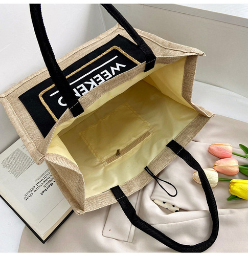Cross-border new fashion cotton and linen shopping bag large capacity simple canvas tote bag linen handbag