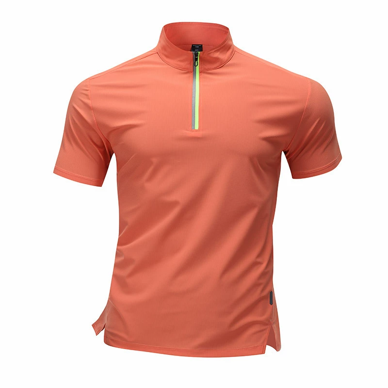 Прямая трансляция, популярная мужская одежда из ледяного шелка с воротником-стойкой и половиной молнии, с короткими рукавами, для занятий спортом на открытом воздухе, для фитнеса, быстросохнущая одежда, которую можно открывать дважды