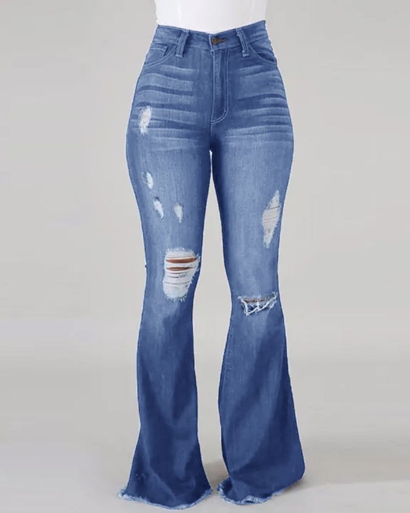 Pantalones Vaqueros Ajustados de Estilo Europeo y Americano para Comercio Exterior Transfronterizo, Pantalones Acampanados de Cintura Alta