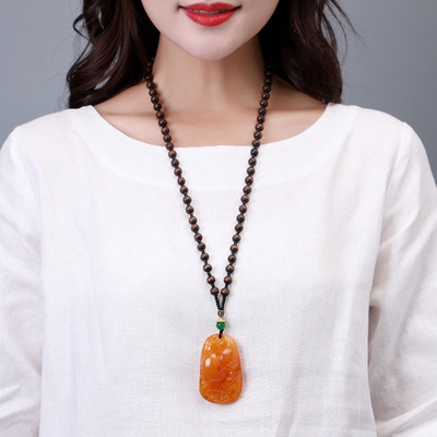 Autumn clothes deserve to act the role of the old wax long ebony necklace pendant amber folk decorative hanging pendant Christmas gift