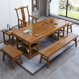 Ft Solid Wood Tea Table and Chair Set Integrated Table and Five Chairs Coffee Table Office Drinking Tea Making Integrated Balcony Tea Set Tea Table