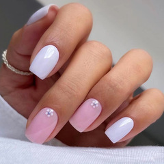 Mid-long pure desire pink and white shiny glitter nail art sweet girl foreign trade light luxury wear-on nail pieces