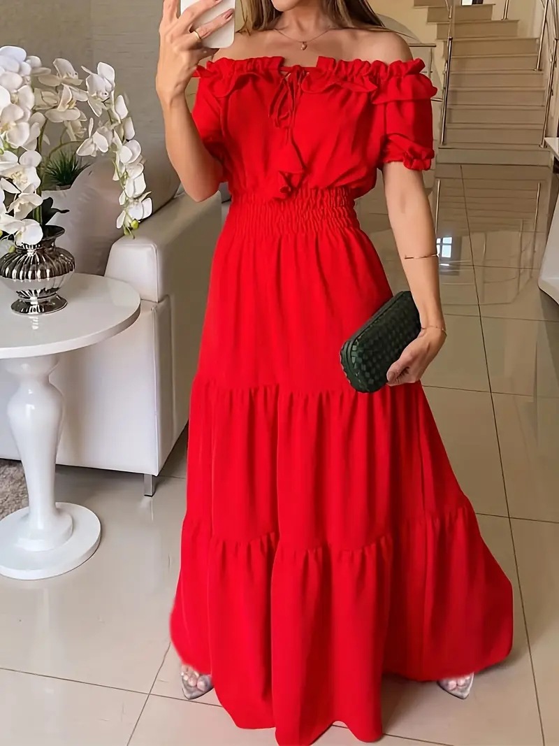 Off Shoulder Neckline Wholesale Women's Elegant Solid Color Holiday Street Off Shoulder Short Sleeve S1562