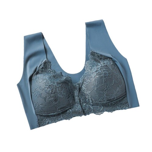 Euramerican plus-size front-fastening bra with fixed cups, lift-up and underwire, lace-back style women's bra