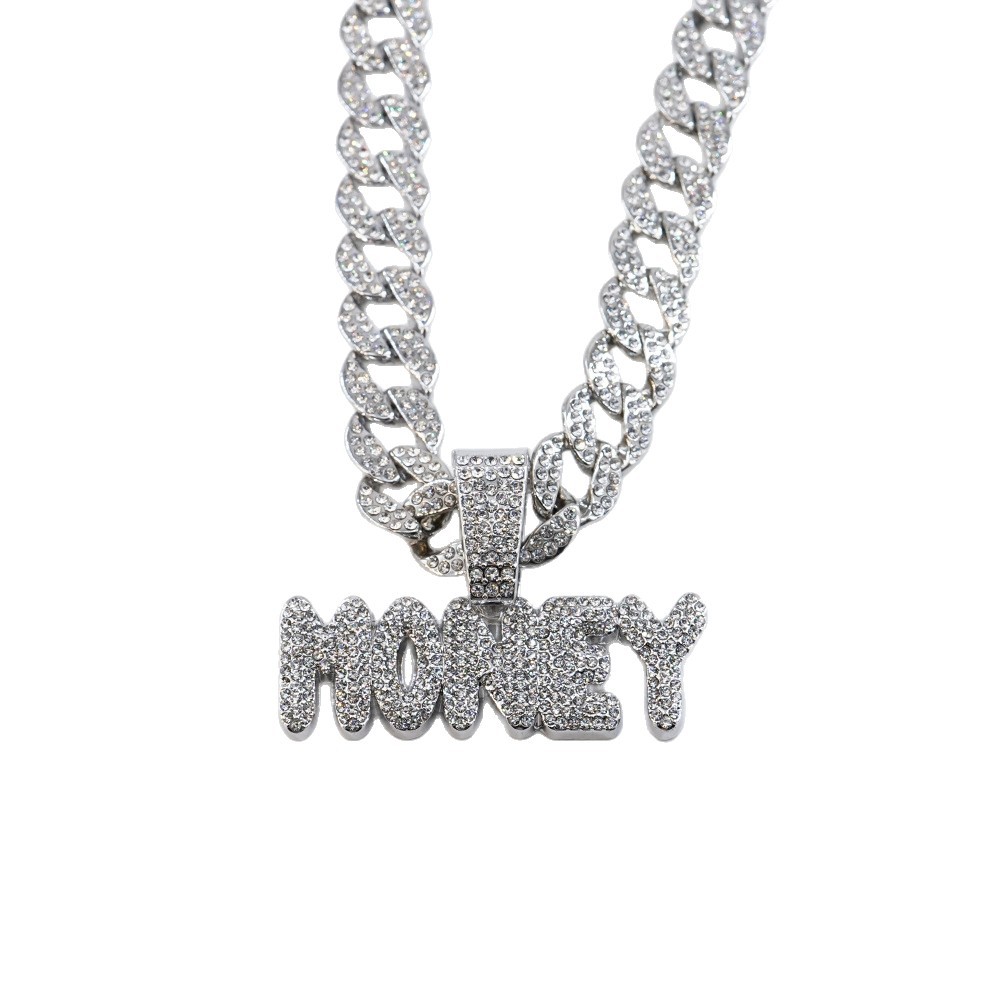Nicho para hombres aleación ecológica hip-hop calles viento lleno de letras de cadena MONEY personalidad masculina collar cubano