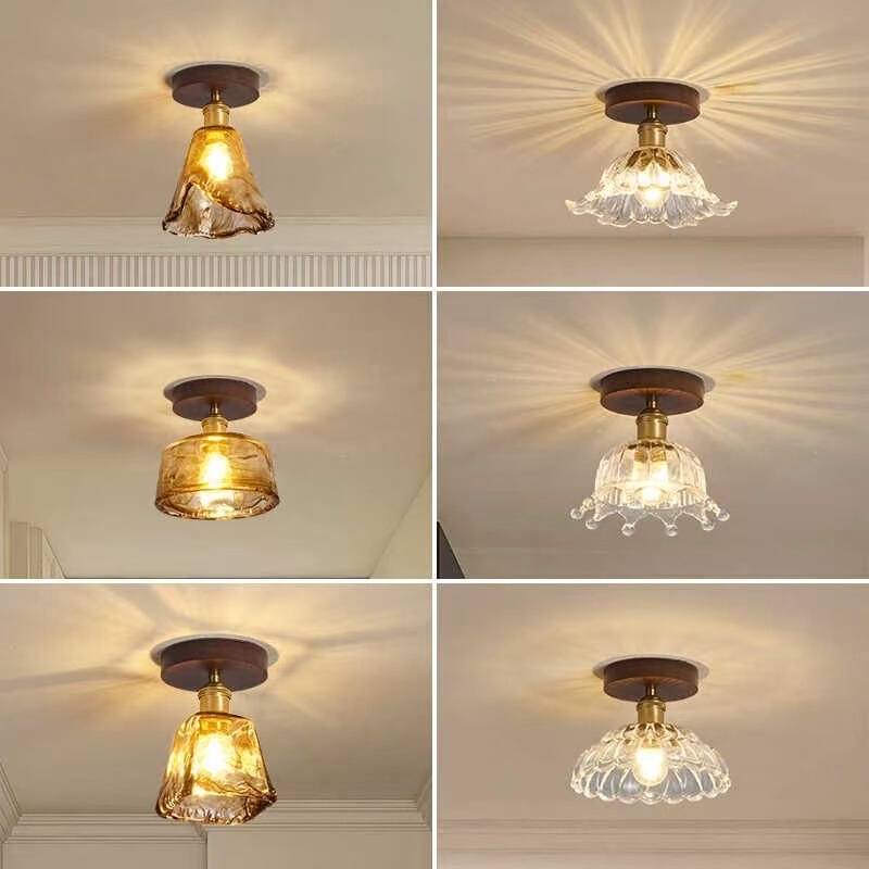 Aisle Corridor Light in Wabi-Sabi Style, Vintage Solid Wood Glass, Walnut Color Entryway Foyer Light, Light Luxury Copper-Colored Ceiling Light Aisle Corridor Light in Wabi-Sabi Style, Vintage Solid Wood Glass, Walnut Color Entryway Foyer Light, Light Luxury Copper-Colored Ceiling Light