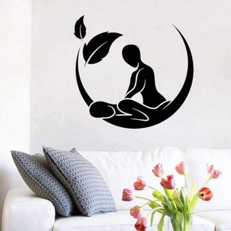 SPA Yoga Studio Two Leaves Two People Massage Pattern Massage Shop Decorative Carved Wall Stickers
