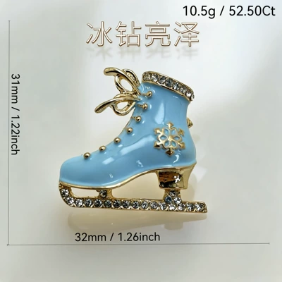 Winter ice skate brooch, enamel Yaxa sancaqları - light-blue