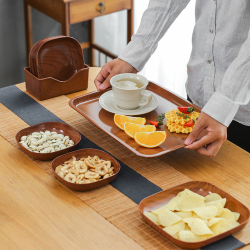 Household dining table spit bone plate wood grain square snack plate dry fruit tray dessert cake new year's plate plate