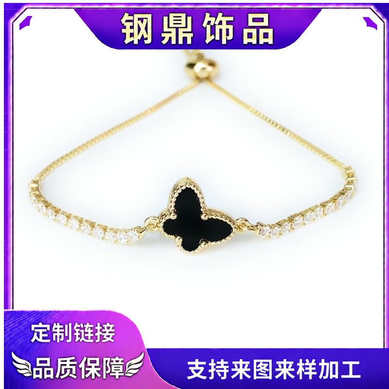 Amazon Stainless Steel Bow Pendant Tennis Chain Splicing Box Chain Bracelet Adjustable Slider Wrist Chain Women