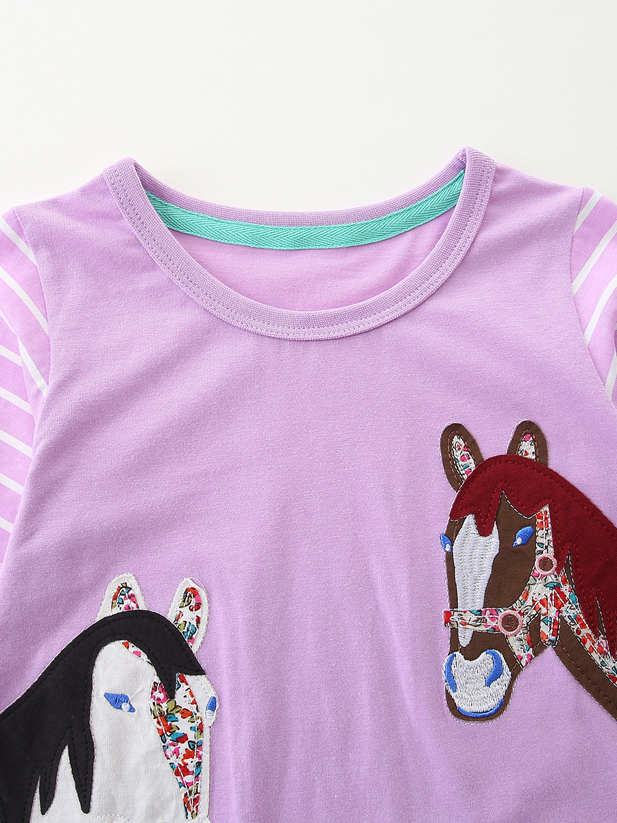 Europa y América de moda falda de niños otoño nuevo vestido de niñas de cuello redondo bordado de algodón de punto falda de mangas largas