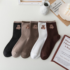 【Factory Wholesale】Cartoon Bear Socks for Autumn and Winter Hot Selling Mid-Calf Socks Street Stall Socks Elegant Bag Packaging
