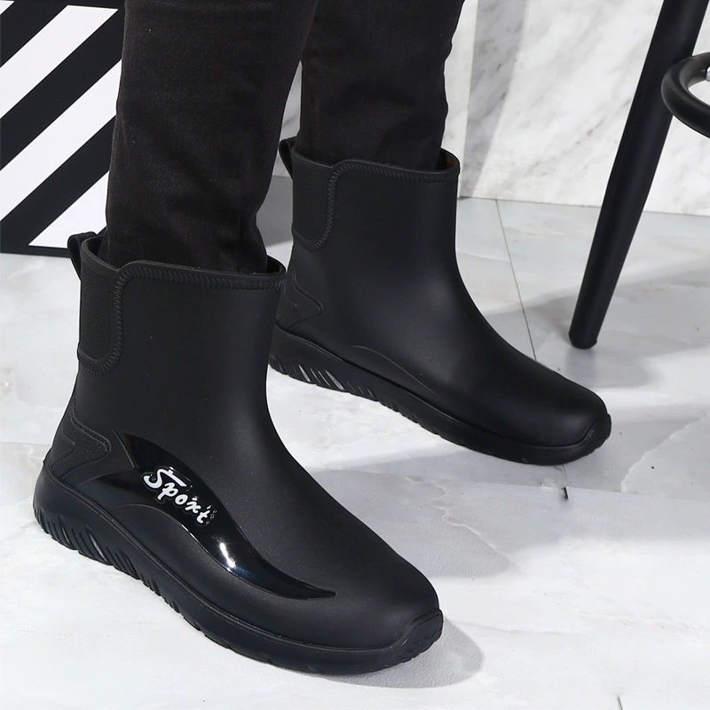 Новые резиновые туфли, Мужская модная Водная обувь, мужские Короткие повседневные резиновые сапоги на плоской подошве, водонепроницаемая рабочая обувь для рыбалки, нескользящая резиновая обувь