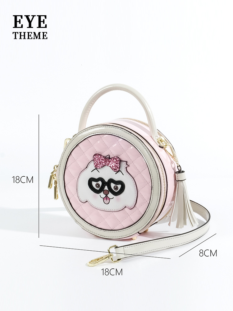 Personalidad de dibujos animados coloridos bolsos de mochila de dama con cremallera bolsas redondas de diseño de nicho de piel esmaltada 2629 #