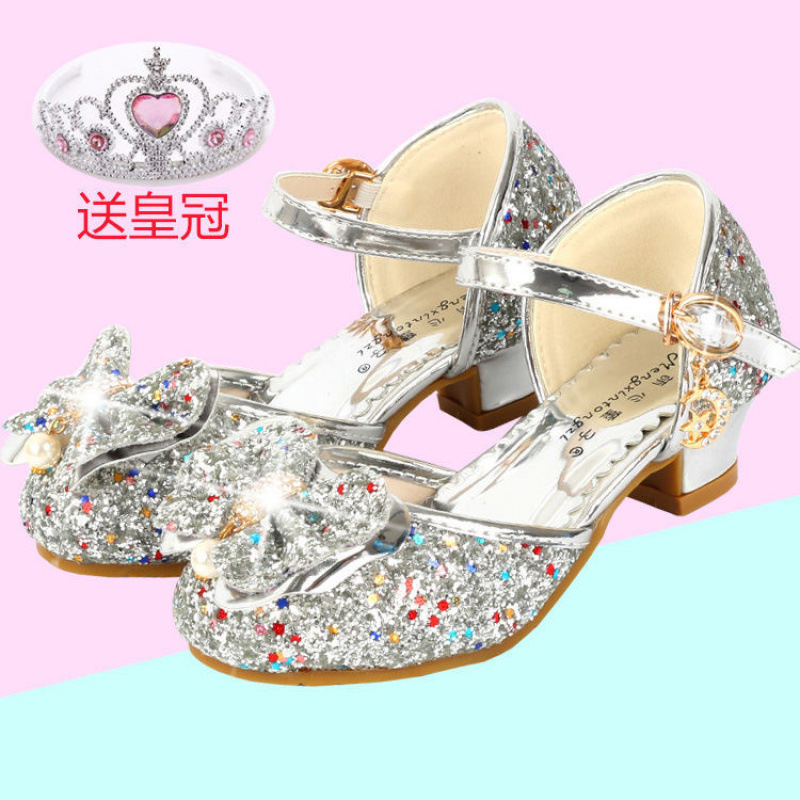Zapatos de cuero de tacones para niñas vestidos de cristal desfile de piano rendimiento de princesa zapatos infantiles primavera y otoño