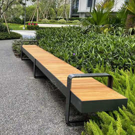 创意不锈钢公园椅户外座椅广场庭院小区防腐木休闲长椅景观长凳