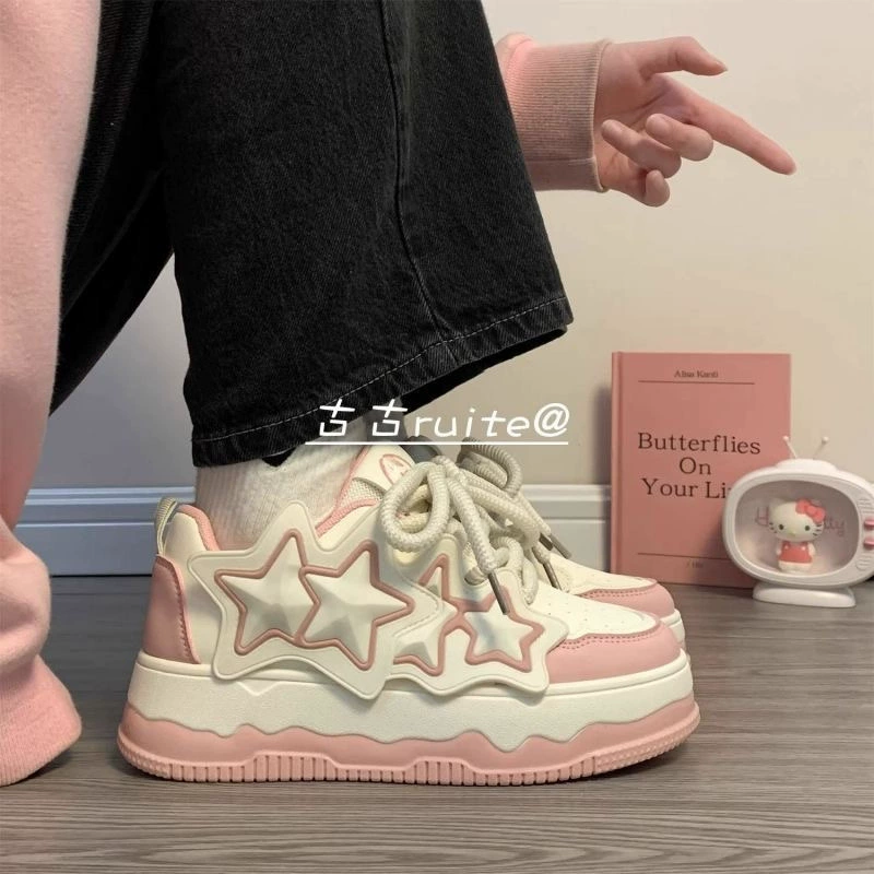 Туфли Dopamine Star, женские хлебные туфли на платформе, 2024, новые весенние туфли для студенческих досок, универсальные нишевые кроссовки