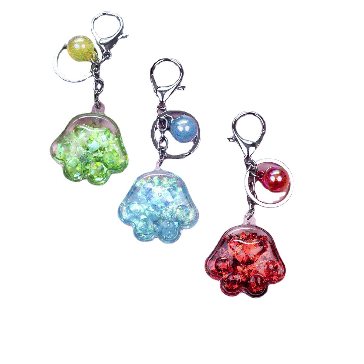 Porte-clés en forme de patte de chat en acrylique rose, mignon, dessin animé, exquis, pendentif en sable liquide pour fille, décoration de sac à dos_voghion.com