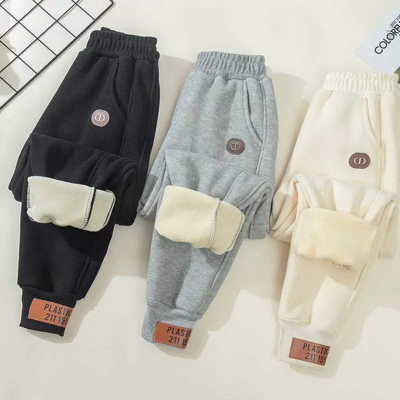 儿童加绒裤子秋冬外穿女童棉裤羊羔绒男童保暖休闲裤冬季加厚卫裤