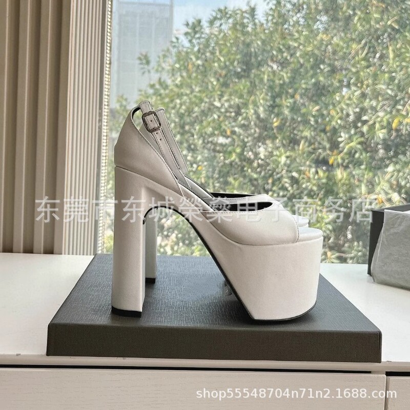 2025 European and American New Hate Sky High Sexy Rhinestone Fish Mouth Waterproof Platform Buckle Bow High Heeled Sandals Women's Shoes