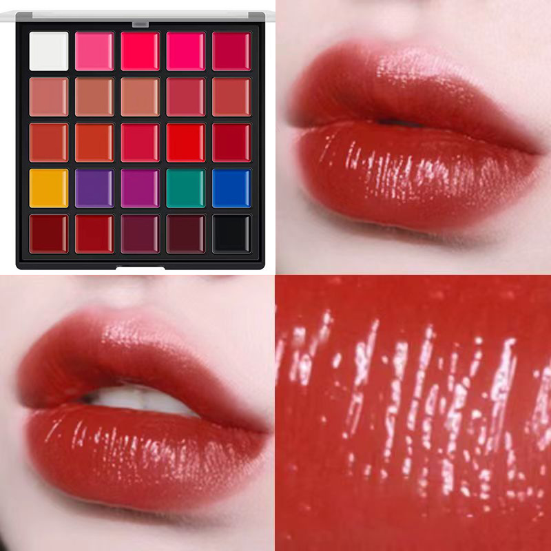 25-color multi-color lip gloss palette, moisturizing lip gloss, suitable for photography studios, matte finish, performances, student shows, export red palette