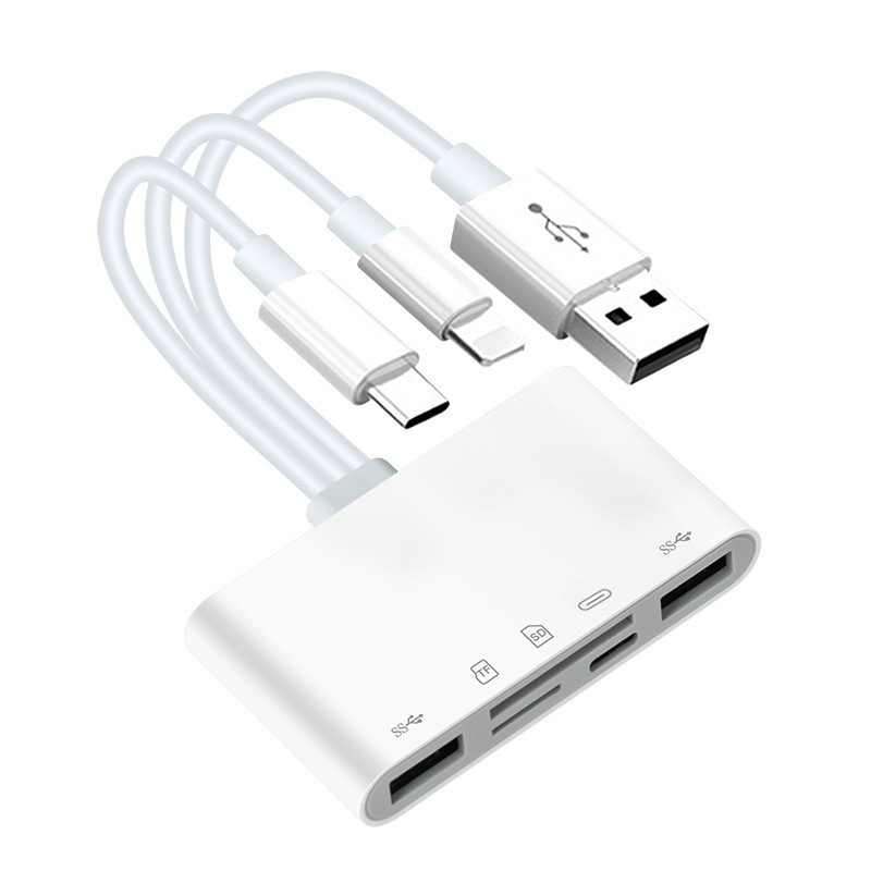 双线三合一读卡器适用苹果Type-C双头TF/SD/USB转换线读卡器跨境|undefined