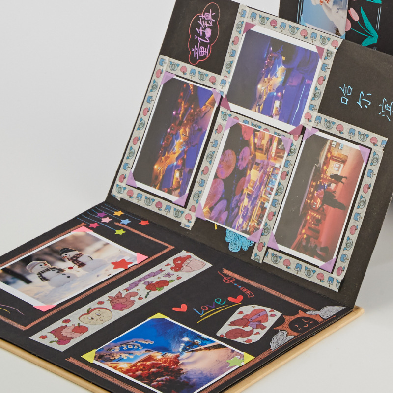Accordion DIY Photo Album Black Card Photo Album Handmade DIY Photo Album Paste Classmate Commemorative Album Couple Photo Album