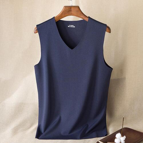 Men's Seamless Thermal Vest Men's Velvet Thickened Slim Fit Bottoming Shirt Stretch Heated Autumn and Winter Underwear Vest Top