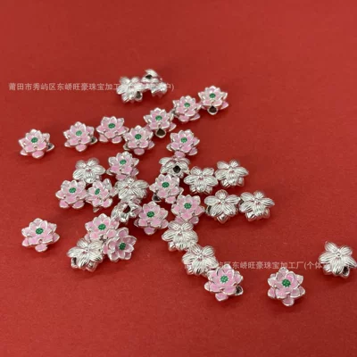 999 Pure Silver 3D Ancient-Style Enamel Lotus Colorful Silver Pendant Spacer Bead Bracelet DIY Silver Accessories