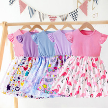 夏季女童甜美连衣裙洋气小飞袖时尚印花连衣裙跨境新款 一件代发