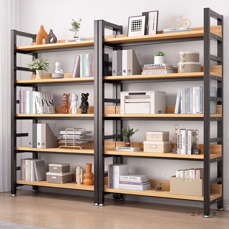 Bookshelf Is a Simple Floor-Standing Steel-Wood Multi-Layer Storage Rack for the Living Room, a Simple Storage Rack for Home Use in the Bedroom, and an Iron Art Bookcase Storage Rack