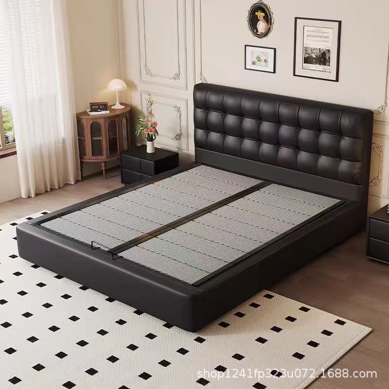Italian-Style Minimalist Waffle Leather Storage Bed for Master Bedroom, Eco-Friendly Leather, Solid Wood, Eco-Friendly Materials, Solid Wood Bed with High Box Storage Italian-Style Minimalist Waffle Leather Storage Bed for Master Bedroom, Eco-Friendly Leather, Solid Wood, Eco-Friendly Materials, Solid Wood Bed with High Box Storage