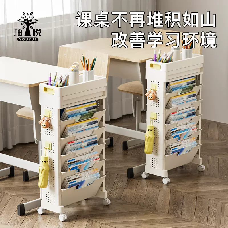 可移动书架落地带轮教室桌面课本收纳架书房大容量多层书本置物架