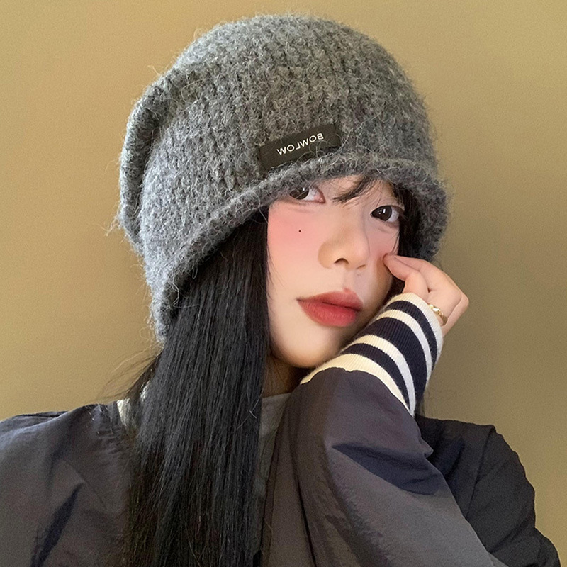 针织帽子女秋冬大头围冷帽韩系复古卷边堆堆帽显脸小护耳保暖羊毛|undefined