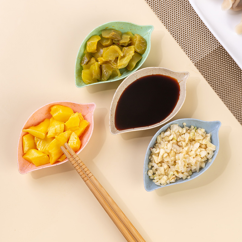 Household Kitchen Wheat Straw Flavoring Plate Creative Plastic Leaf Shape Pickle Small Plate Utensil Dip Snack Plate