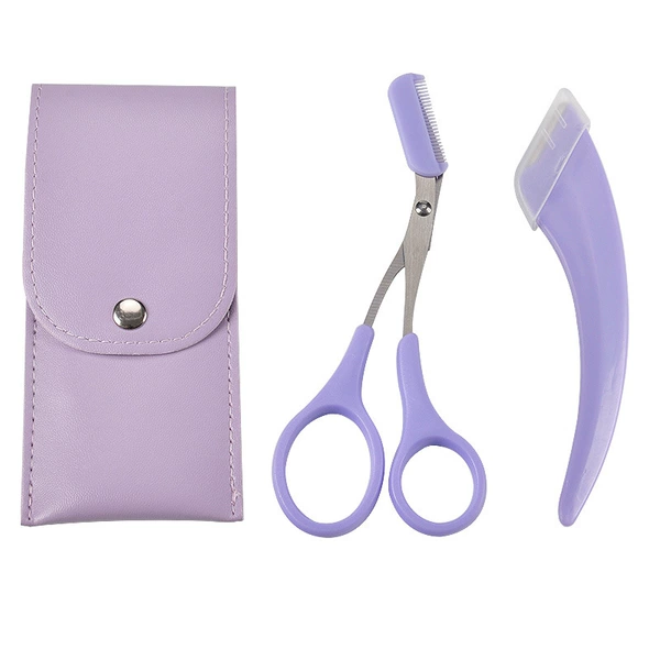 Purple crescent moon eyebrows knife eyebrows cutter + leather cover