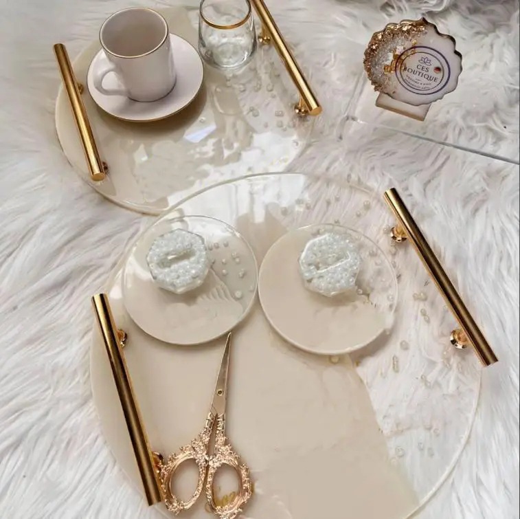 托盘家用客厅放茶杯水杯圆形托盘轻奢高级茶点蛋糕零食收纳盘子