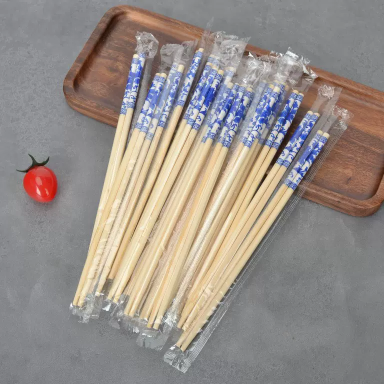 一次性竹筷子独立包装食品级家用青花瓷餐具批发加长加粗高档方便