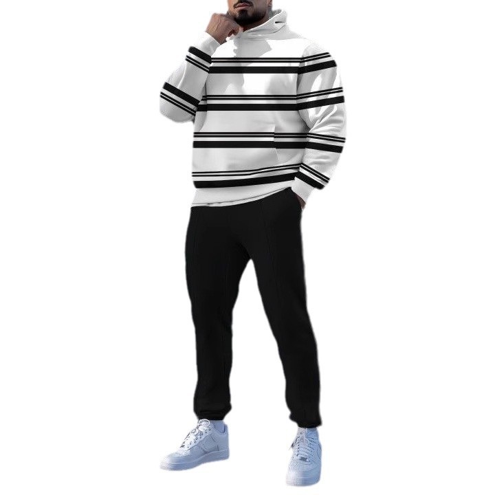 Pantalones de suéter con capucha de estilo personalizado de dos piezas con estampado digital a rayas clásico MC11-ML1