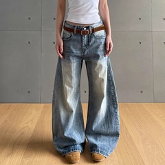 高級感cleanfit竹節紋水洗いナイフジーンズ女性春秋新型アメリカレトロ百合ズボン