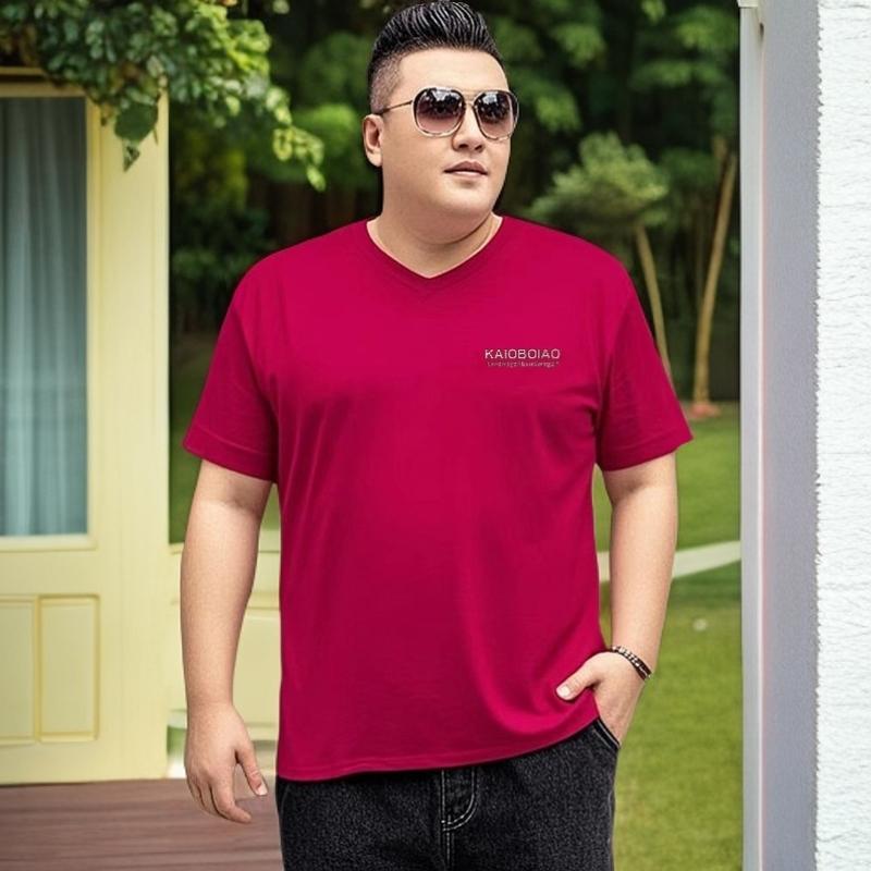 上衣V领短袖T恤加大号鸡心领男士夏季宽松大码男装加肥打底衫套头