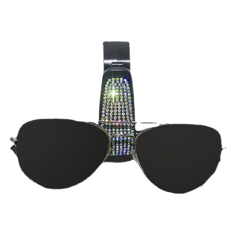 Cross-Border Diamond-Encrusted Car Glasses Holder, Full Diamond Car Ticket Card Holder, Multi-Functional Car Sun Visor Glasses Holder