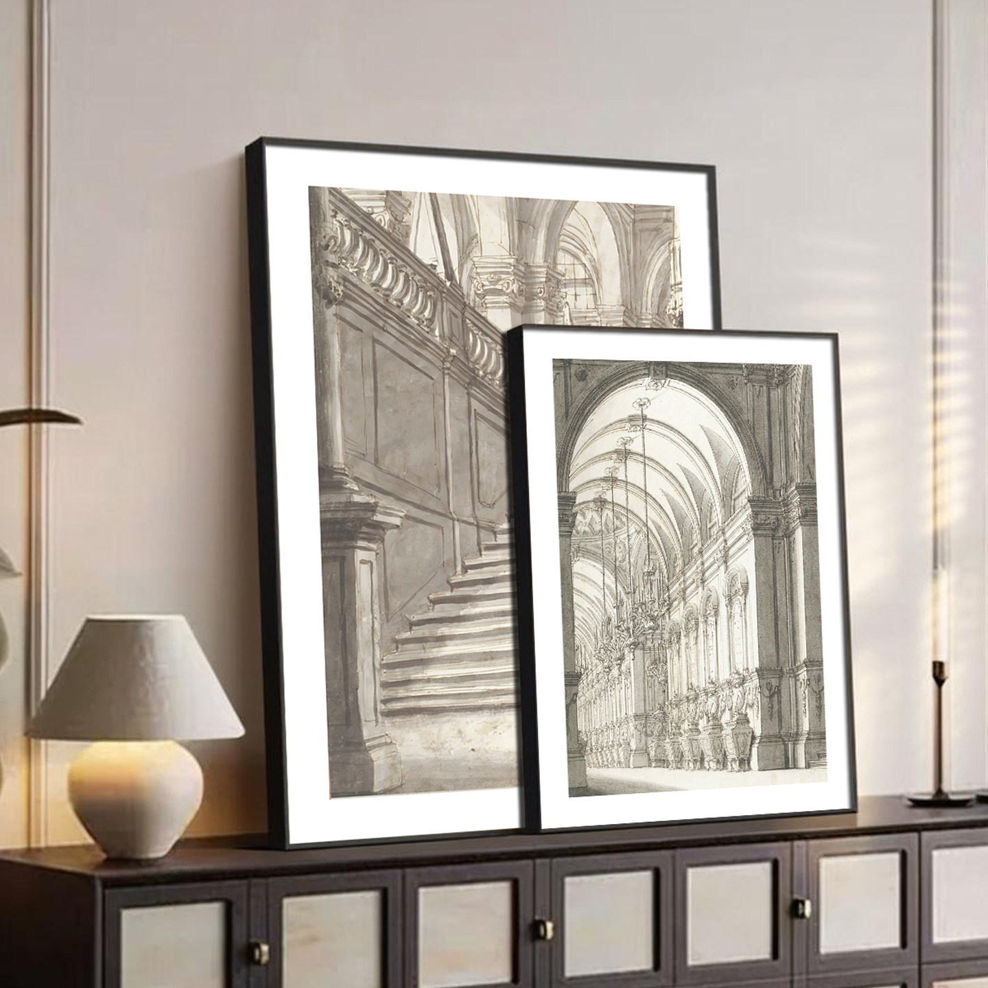 欧式复古素描手稿建筑装饰画客厅餐厅玄关罗马柱简约线条艺术挂画